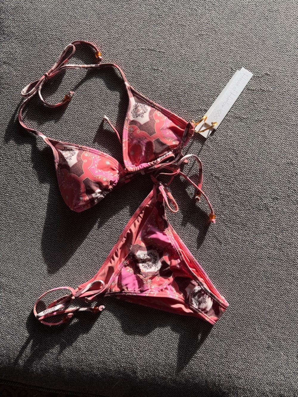 New - House of Harlow 1960 Pink Print Triangle Bikini Set sz S